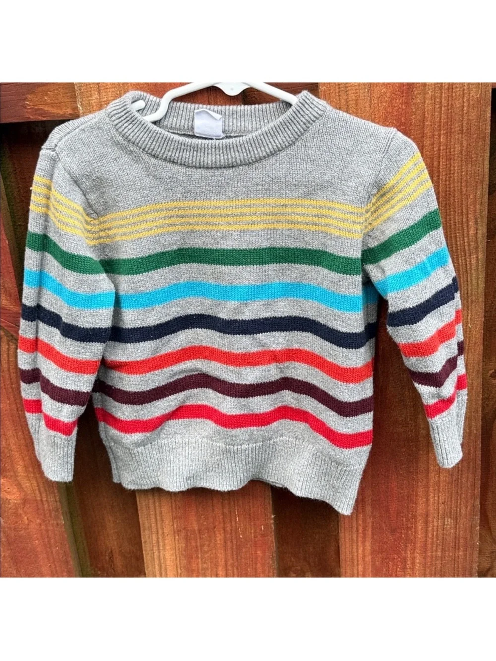 Baby GAP Toddler Gray Rainbow Striped Crewneck Knit Sweater Size 18-24 Months